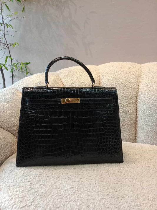 Hermes Kelly 35 Crocodile Noir Stamp G Circle 1977