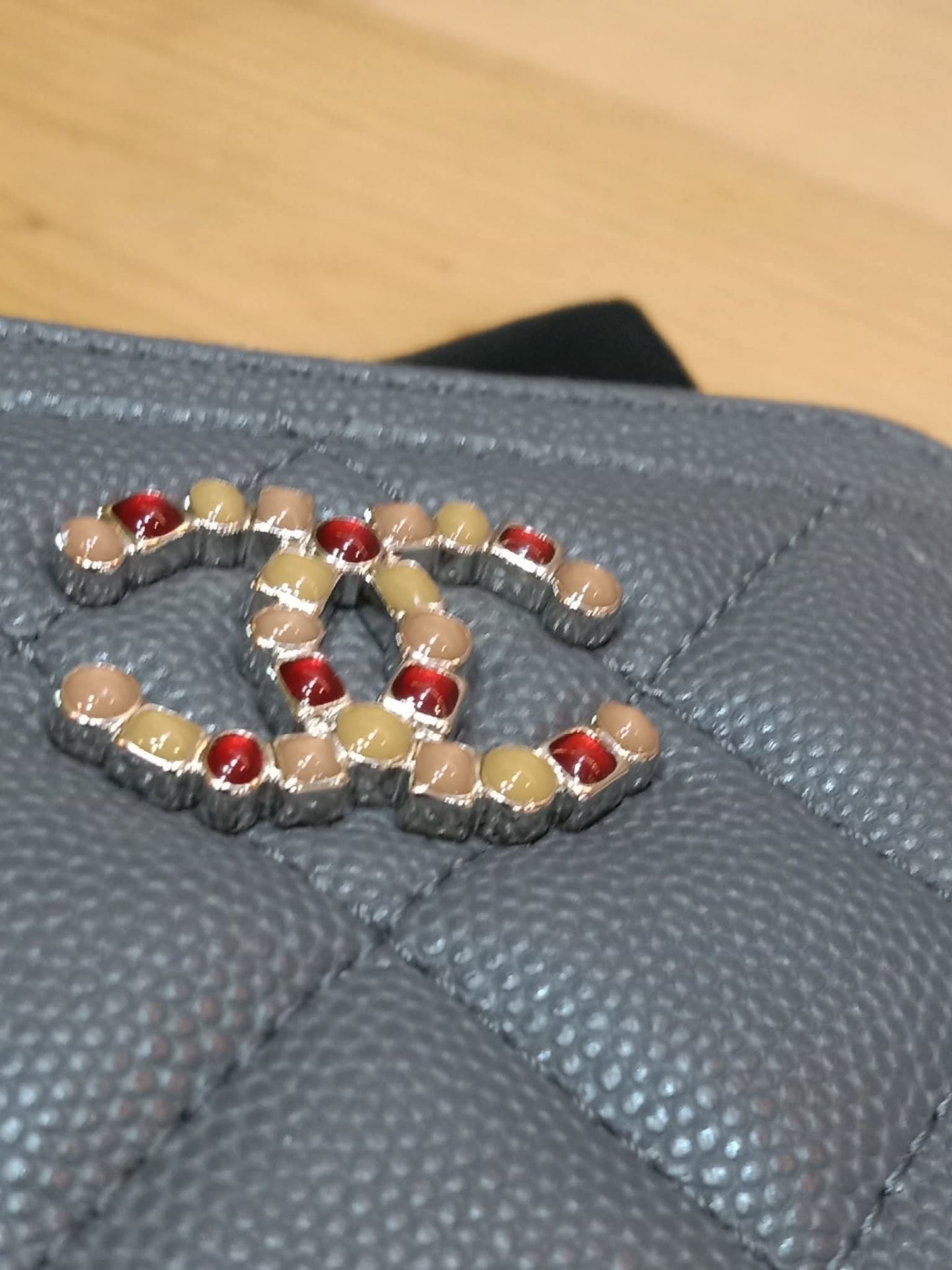 Chanel Quilted Caviar Crystal CC Zipped Coin Purse Dark Grey Diamond Quilted Multicolored Crystal Embellished CC Logo Microchipped