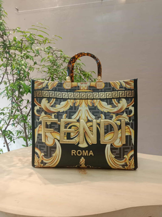 Fendi x Versace Fendace Baroque Print Sunshine Shopper Tote Satchel