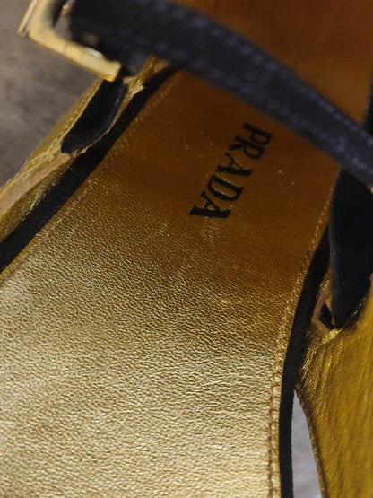Prada Fairy SS2008 Suede Open-Toe Knee High Boots Black/Gold Size 38