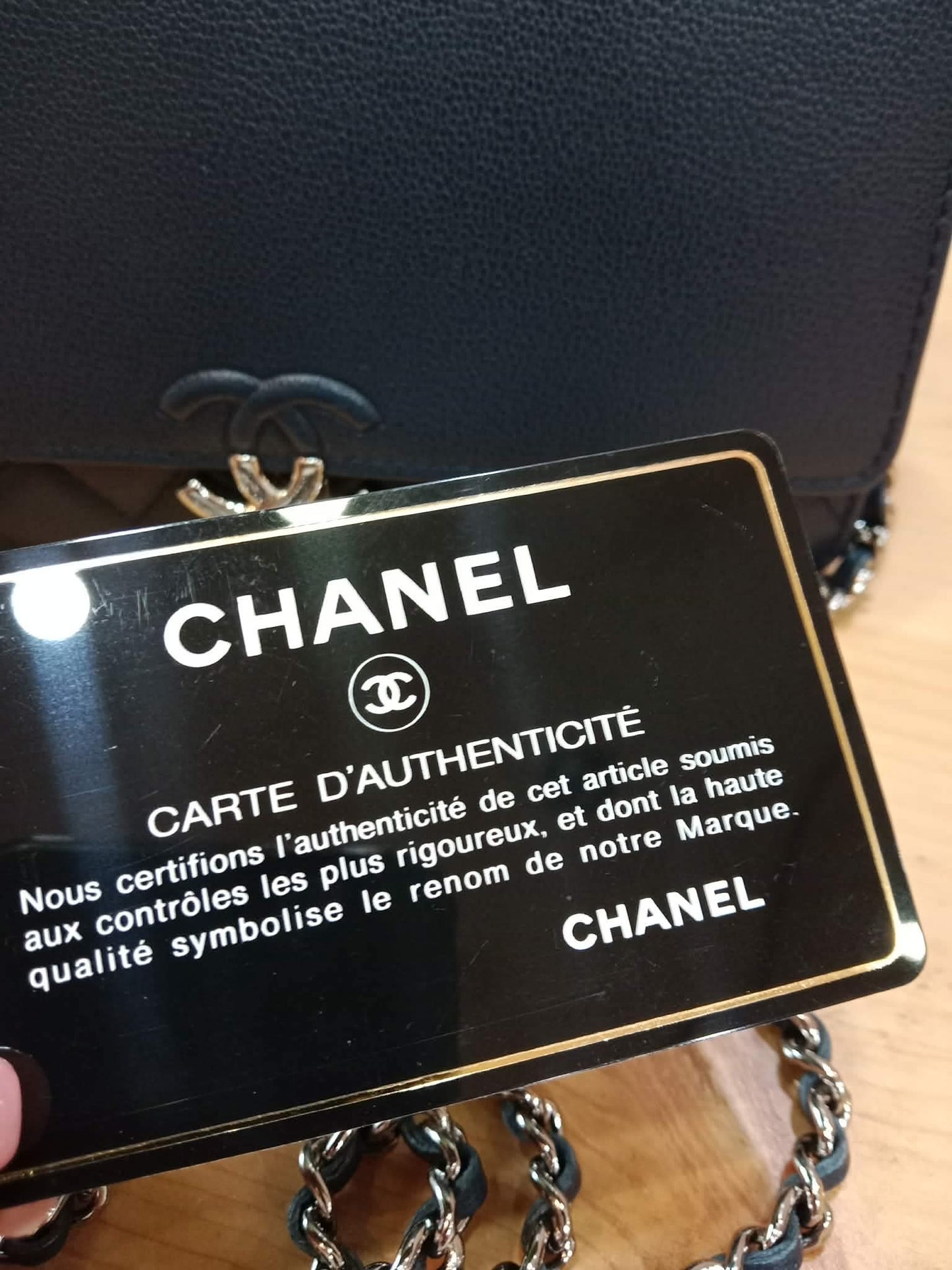 Chanel CC Box Wallet On Chain Caviar Navy Blue Series 27