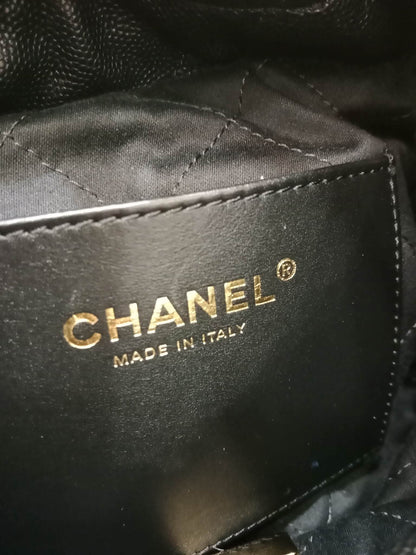 Chanel 22 Shiny Caviar Black Monochrome Mini Microchipped