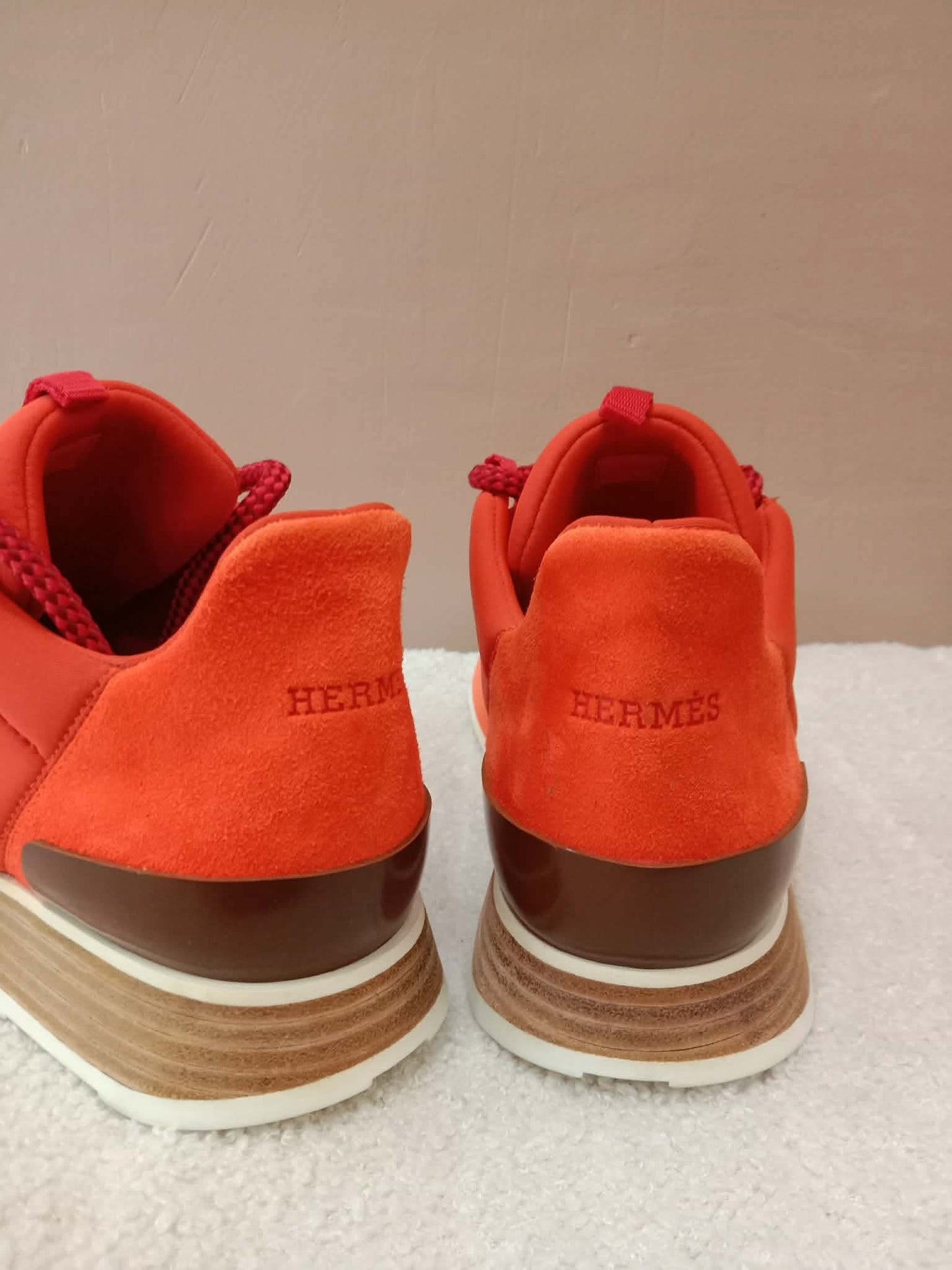 Hermes Miles Neoprene/Suede Sneakers Red Size 38