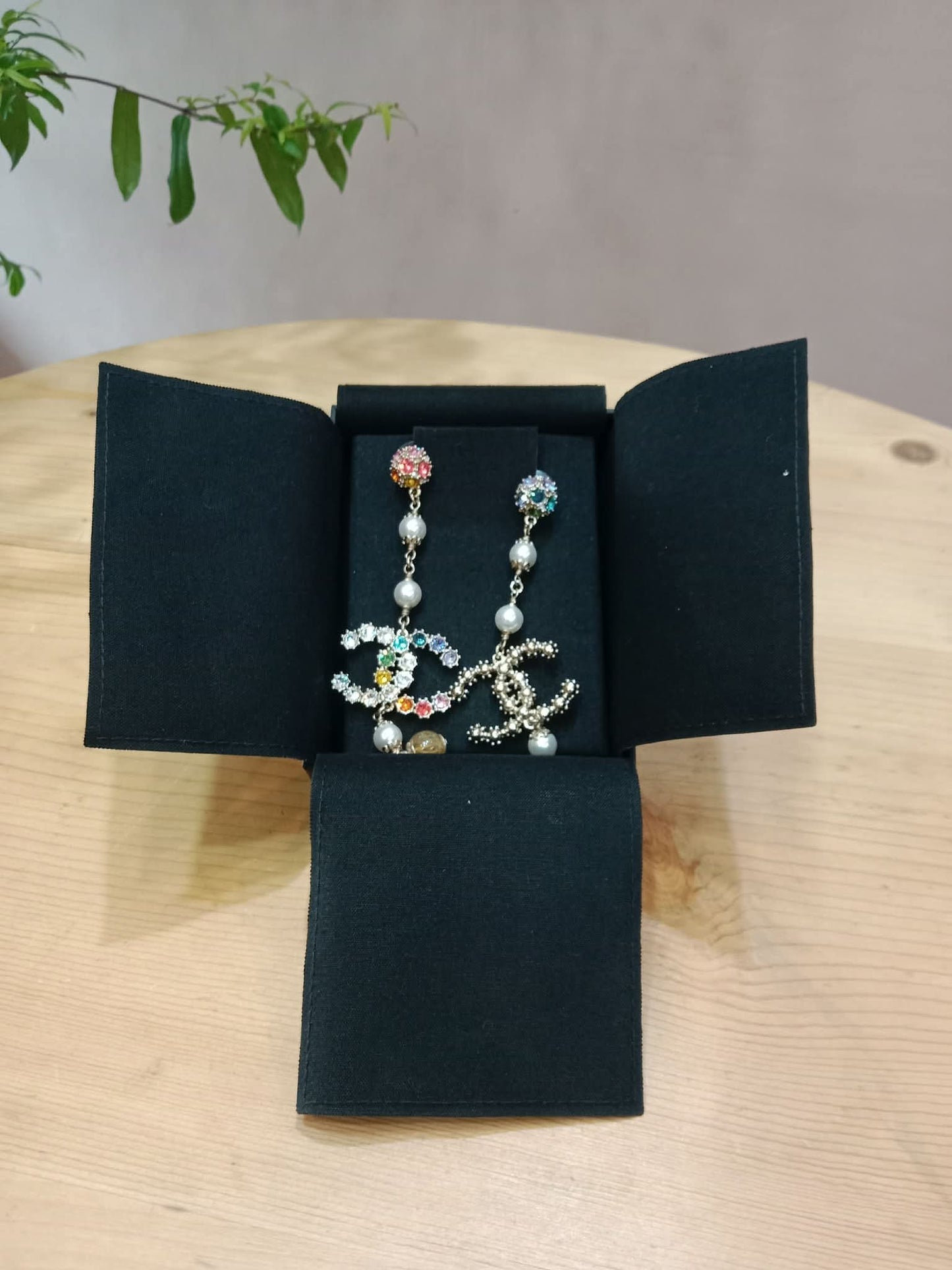 Chanel Rainbow Crystal CC Drop Earrings