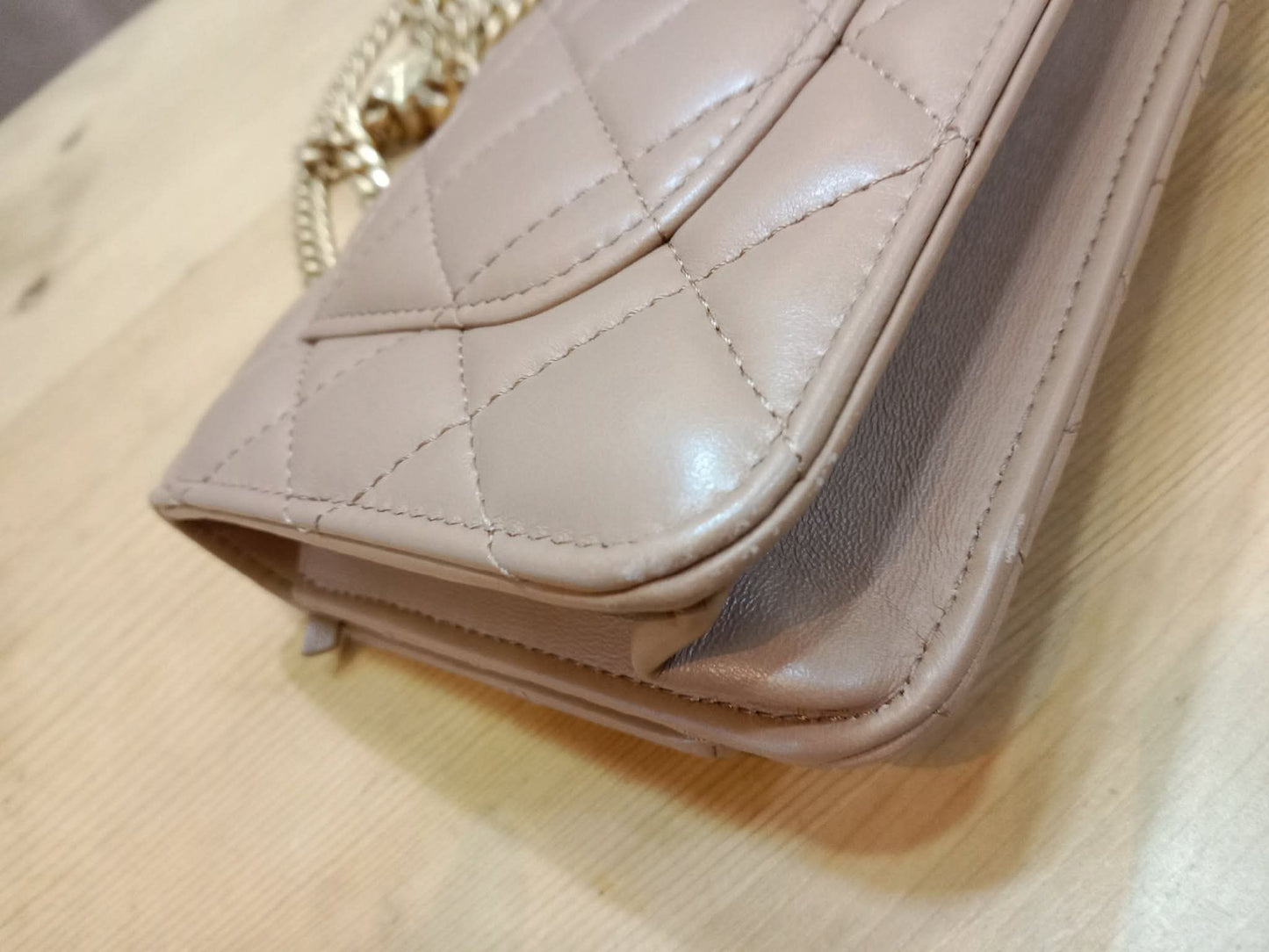 Chanel Quilted Wallet On Chain Lambskin Beige Microchipped