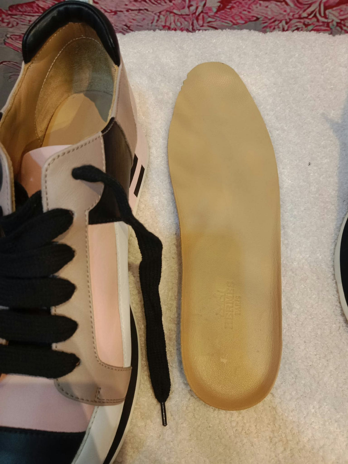 Hermes Rebus Sneakers Rose Aube/Black/White/Taupe Size 37.5