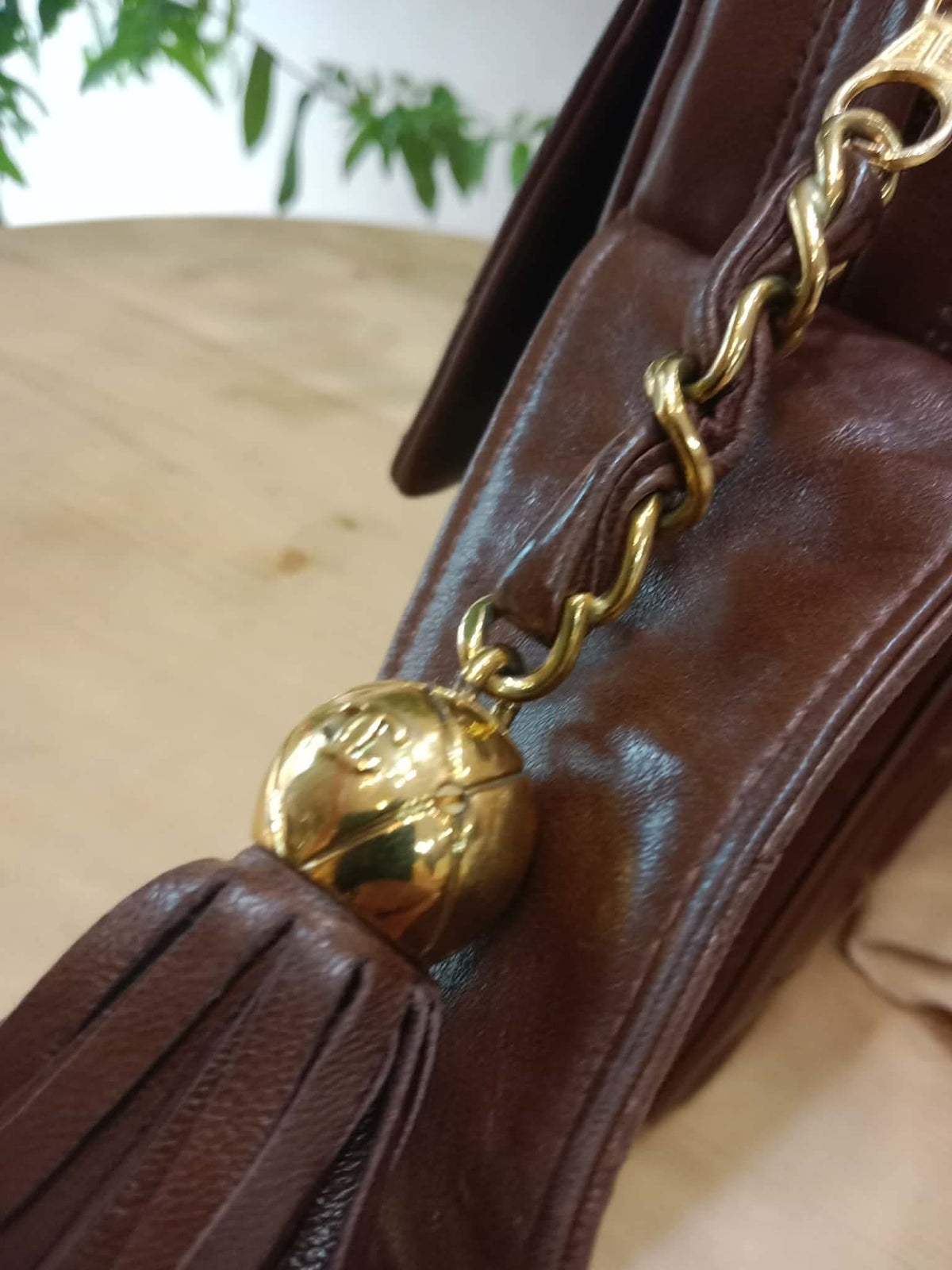 Chanel Shoulder Bag Embossed CC Logo Vintage Chocolate Brown