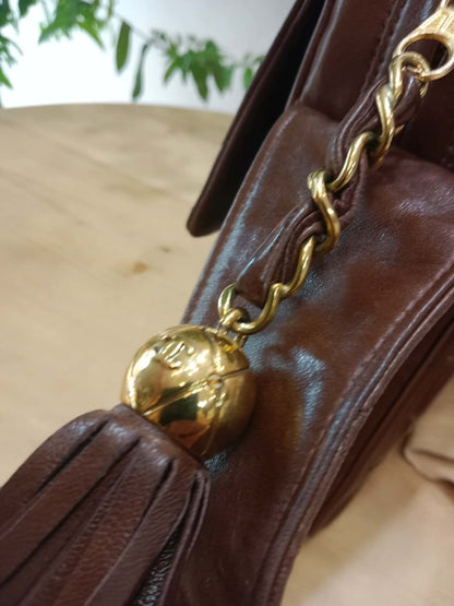 Chanel Shoulder Bag Embossed CC Logo Vintage Chocolate Brown