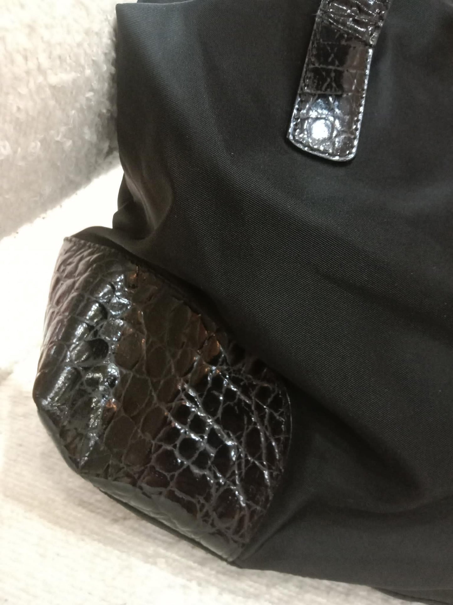 Prada Vintage Tessuto Tote Nylon/Crocodile Embossed Leather Bag