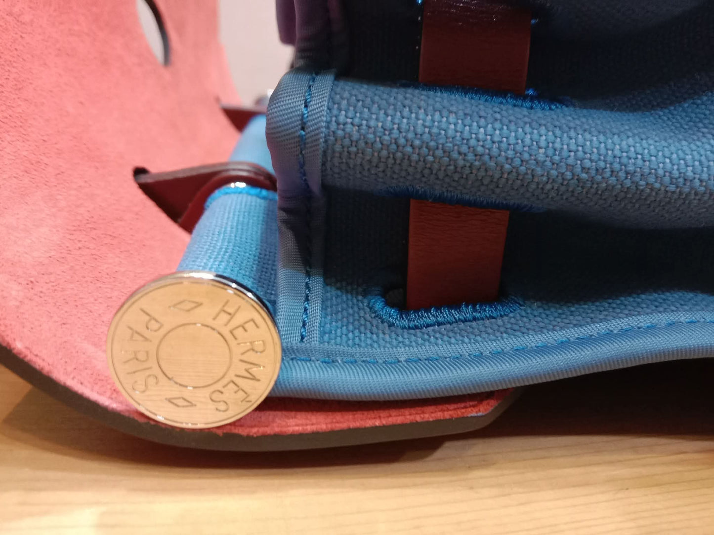 Hermes Herbag Zip 31 Bicolor Blue/Red Canvas & Leather Stamp X 2016