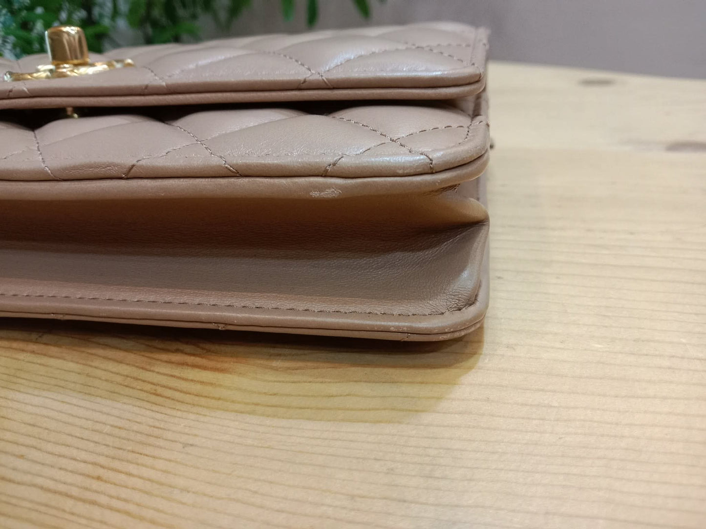 Chanel Quilted Wallet On Chain Lambskin Beige Microchipped