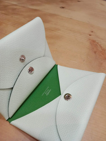Hermes Calvi Duo Card Case Vert Fizz/Vert Criquet Clemence Stamp W 2024