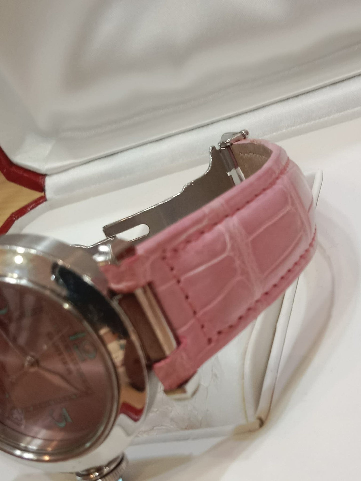 Cartier Pasha C Pink Blue Limited Edition Watch 35mm Stainless Steel Case Pink Alligator Leather Strap