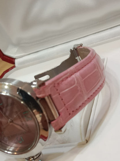 Cartier Pasha C Pink Blue Limited Edition Watch 35mm Stainless Steel Case Pink Alligator Leather Strap