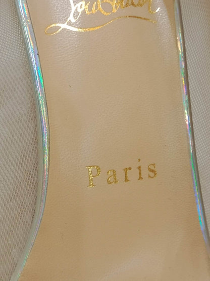 Christian Louboutin Galativi Pumps Beige Suede/Mesh with Crystal Embellishments Size 36