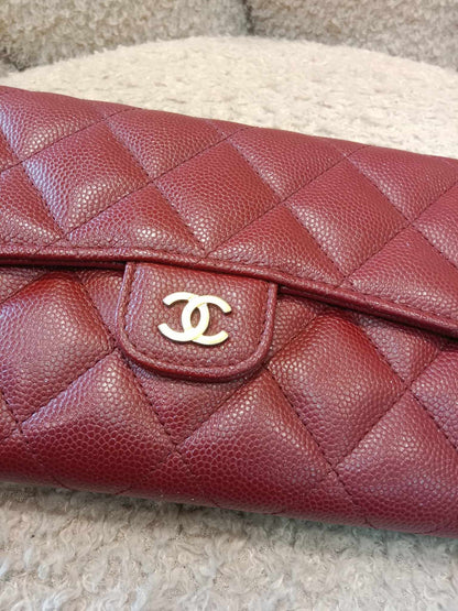 Chanel Long Flap Wallet Caviar Burgundy Series 25