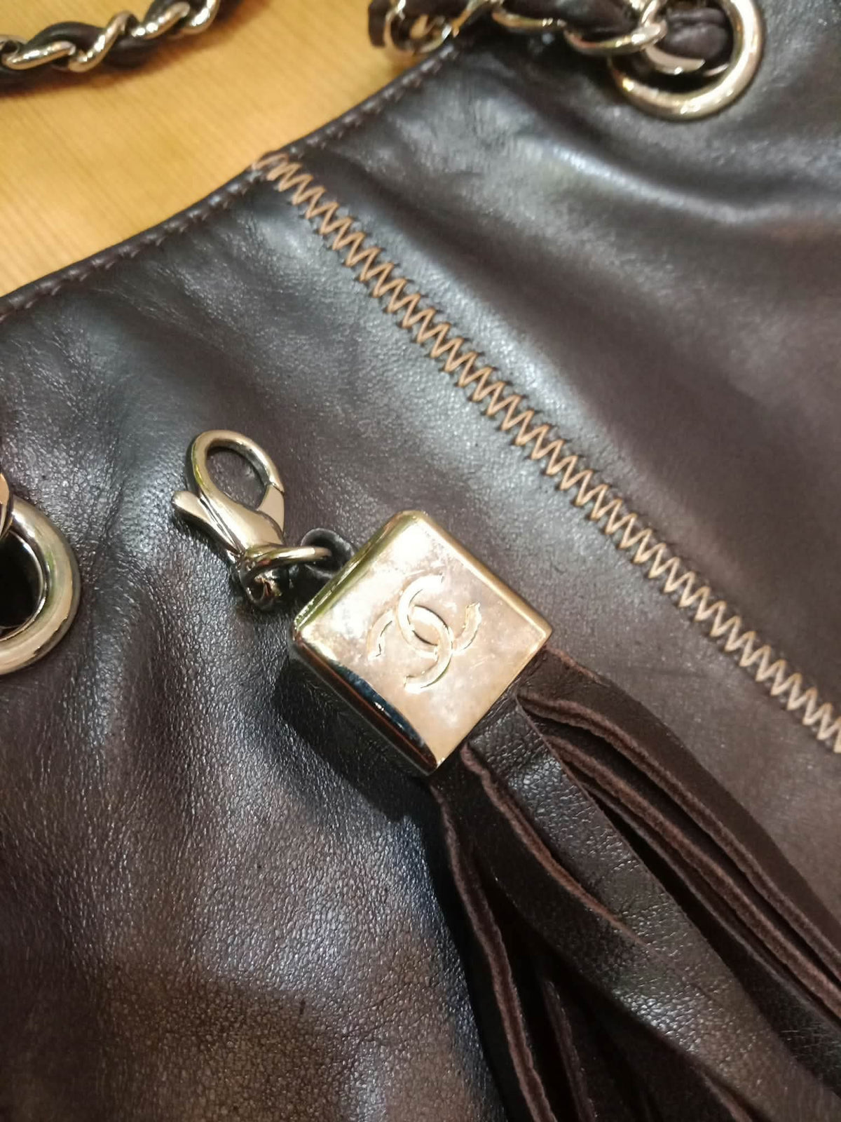 Chanel Drawstring Lambskin Black Tote Bag Series 8