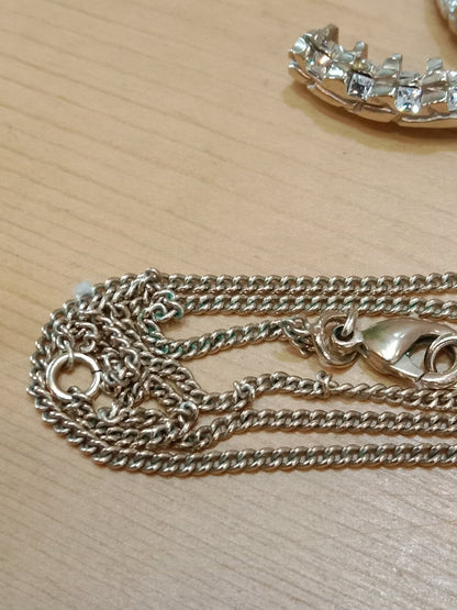 Chanel Crystal CC Pendant Crystal Necklace Silver