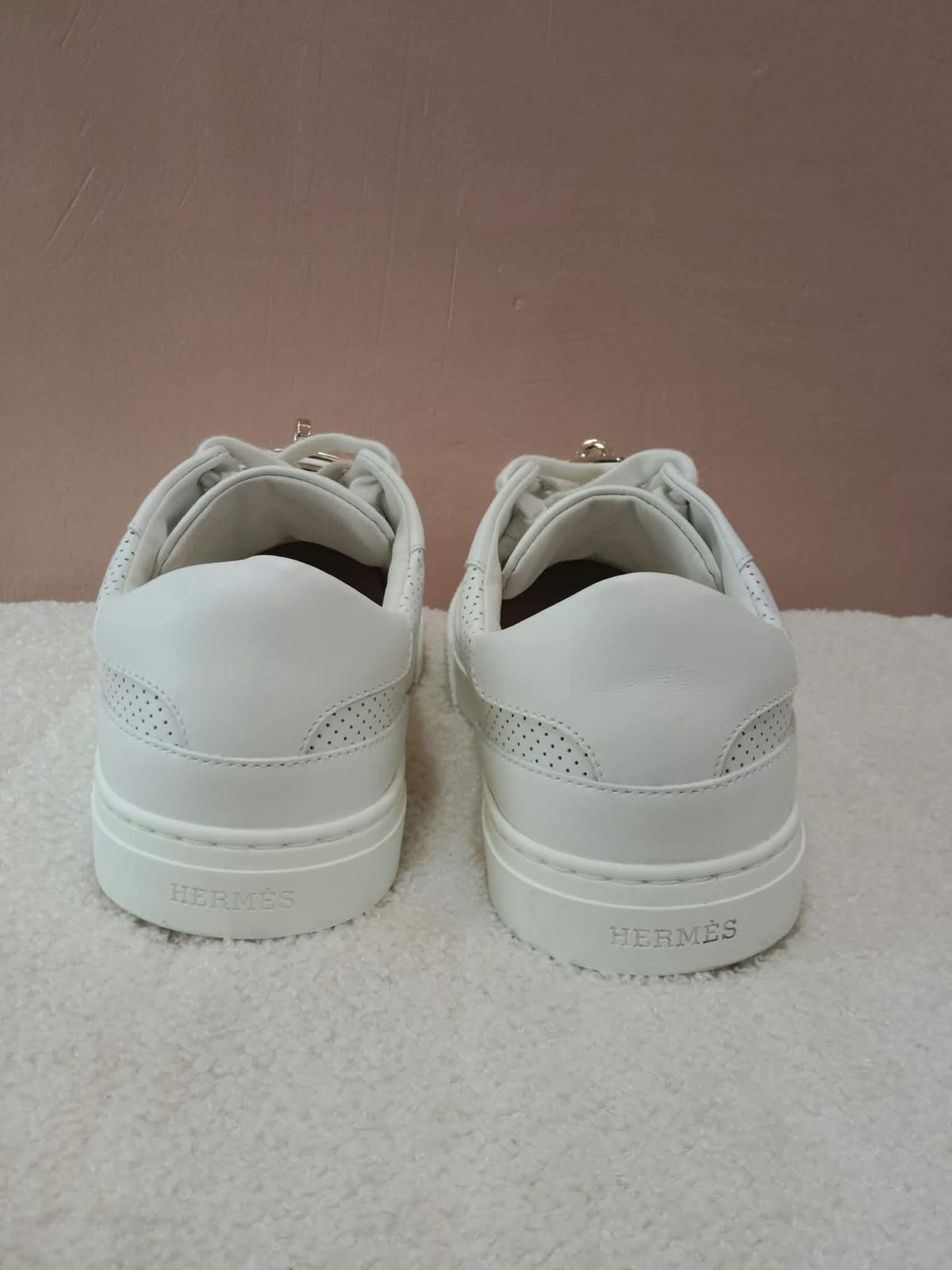 Hermes Day White Kelly Sneakers Rose Gold Buckle Size 35