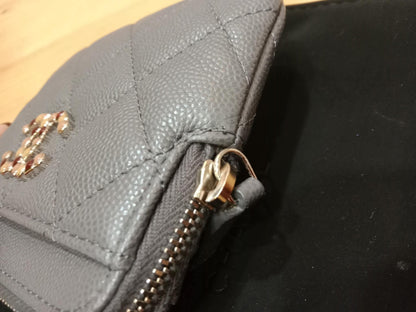 Chanel Quilted Caviar Crystal CC Zipped Coin Purse Dark Grey Diamond Quilted Multicolored Crystal Embellished CC Logo Microchipped