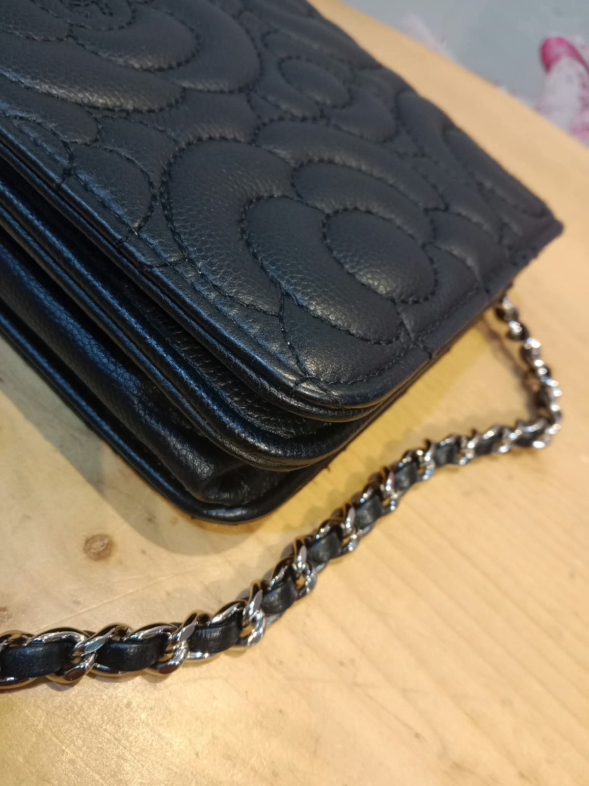 Chanel Camellia Embossed Wallet on Chain Black Series 24