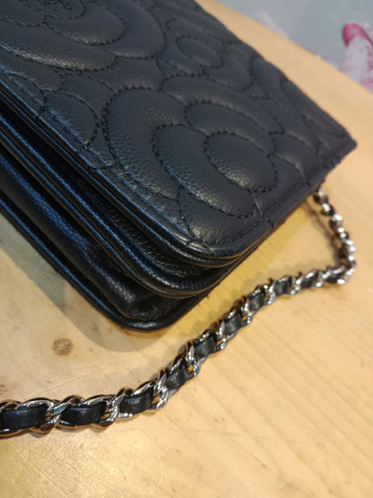Chanel Camellia Embossed Wallet on Chain Black Series 24