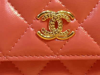 Chanel VIC Gift Quilted Mini Wallet on Chain in Pink/Coral Apricot MIcrochipped