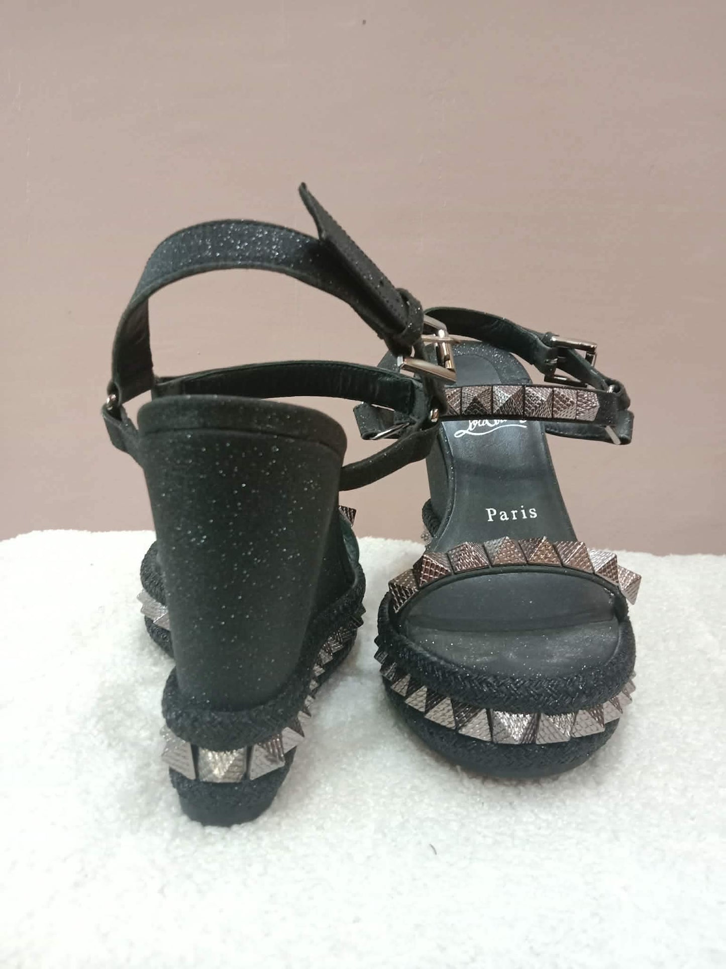 Christian Louboutin Pyraclou Wedge Black Pyramid Studs Size 36