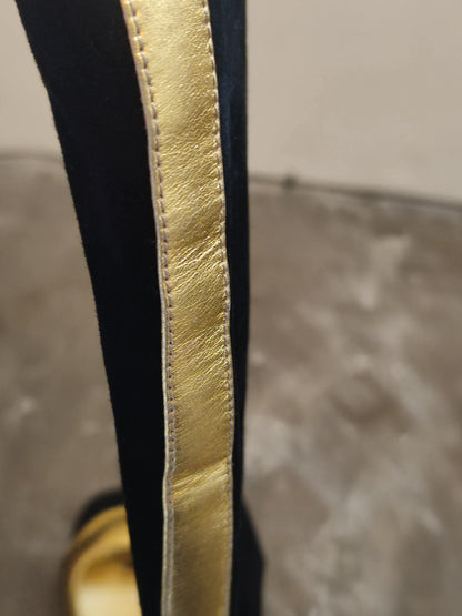 Prada Fairy SS2008 Suede Open-Toe Knee High Boots Black/Gold Size 38