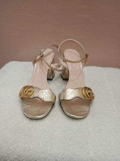 Gucci GG Marmont Sandals Metallic Gold Size 36