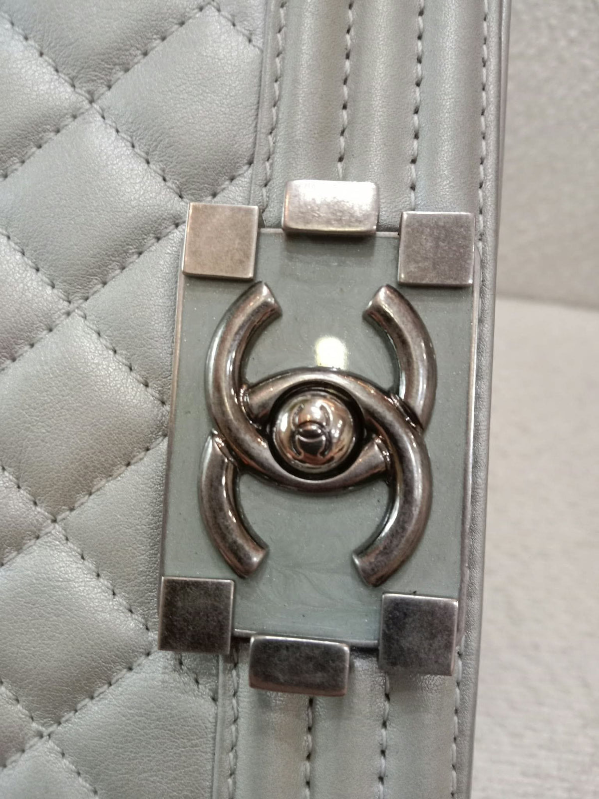 Chanel Le Boy Lambskin Old Medium Gray Series 20