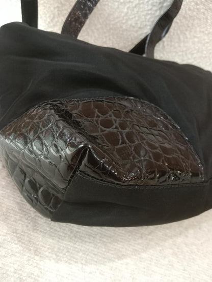 Prada Vintage Tessuto Tote Nylon/Crocodile Embossed Leather Bag