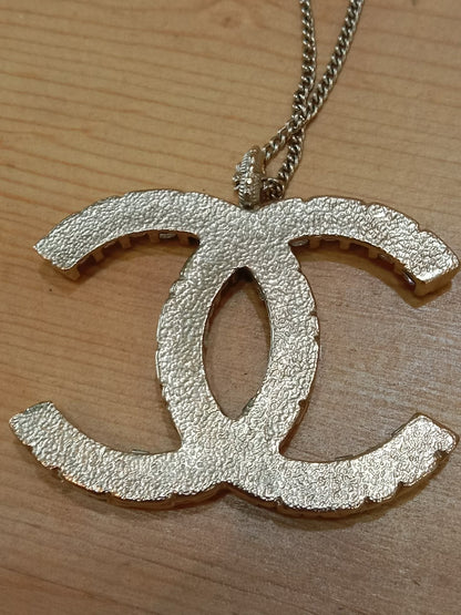 Chanel Crystal CC Pendant Crystal Necklace Silver