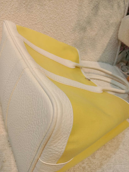 Hermes Garden Party 30 Yellow/White Canvas/Leather Stamp R Square 2014