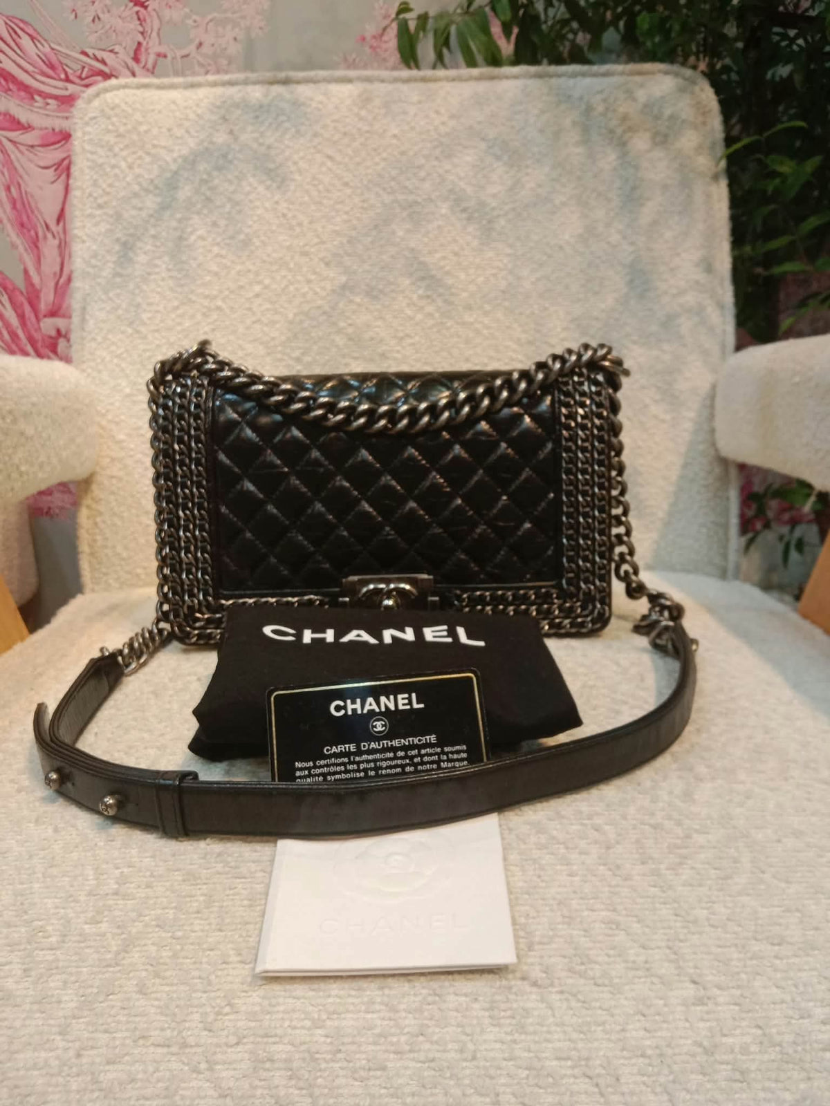 Chanel Boy Flap Chain Trim Calfskin Black Series 20