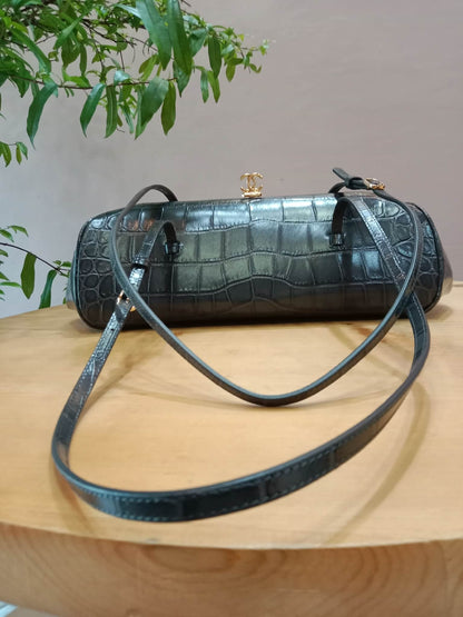 Chanel Crocodile Embossed Calfskin Clutch with Leather Strap Microchipped