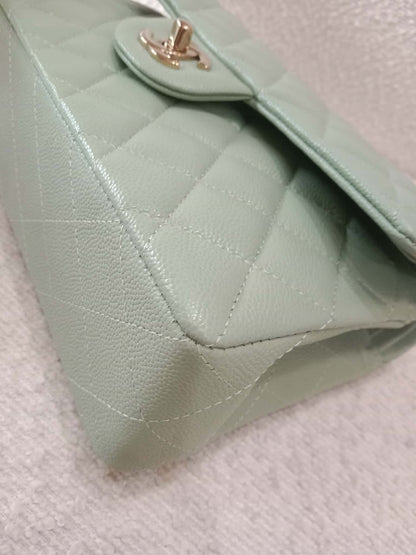 Chanel 24C Timeless Classic Double Flap Caviar Green Caviar Microchipped