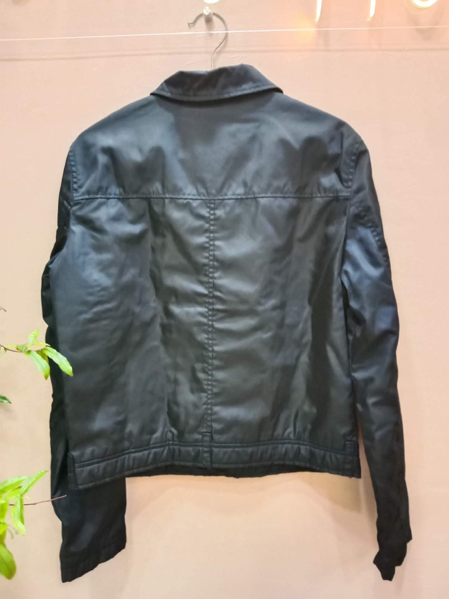 Prada Nylon Zip-Up Jacket Classic Shirt Collar and Zippered Front Pocket Black Medium