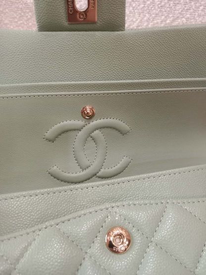 Chanel 24C Timeless Classic Double Flap Caviar Green Caviar Microchipped