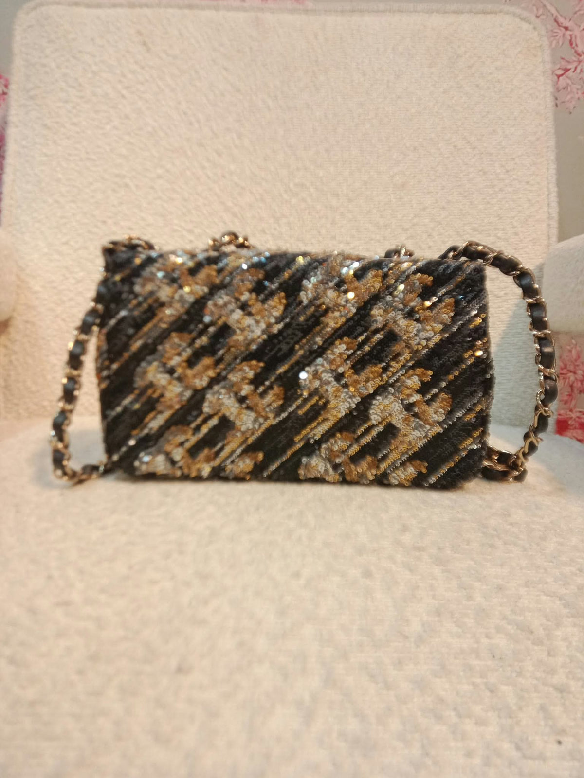 Chanel Mini Rectangular Gold/Black Sequin Limited Edition Microchipped