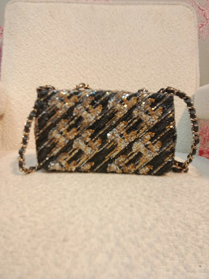 Chanel Mini Rectangular Gold/Black Sequin Limited Edition Microchipped