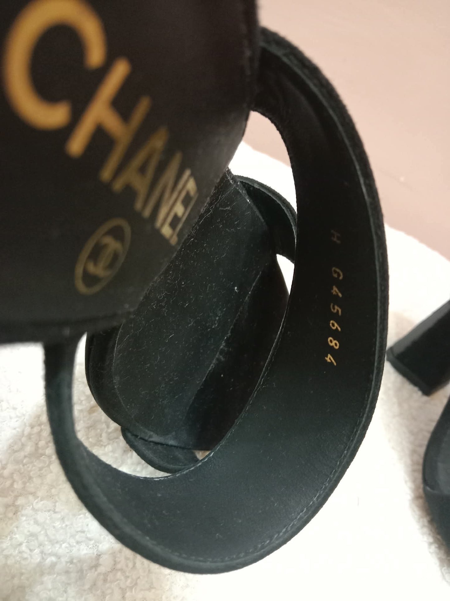 Chanel Pearl Heel Mules Black Suede with Pearl Embedded Heels Size 36