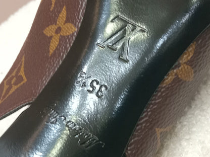 Louis Vuitton Archlight Slingback Pumps Toe Cap Patent Black Monogram Canvas Size 35.5