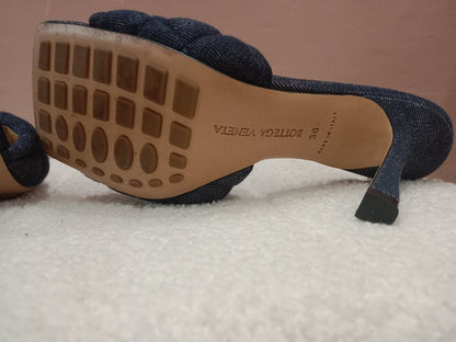 Bottega Veneta Indigo Denim Matelasse Padded Mule Sandals Size 36