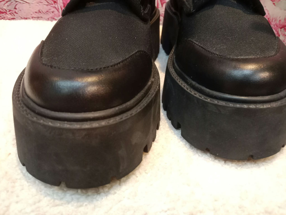 Celine Bulky Laced Up Boots Nylon/Shiny Bull Black Size 37.5