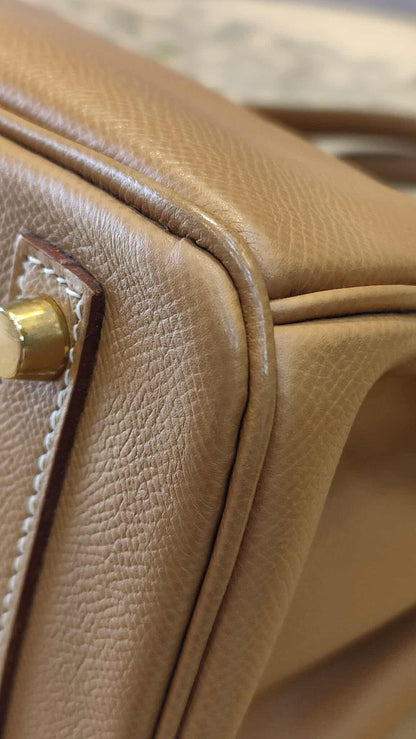 Hermes Birkin 30 Bicolor Gold/Biscuit Epsom Stamp G Square 2003 GHW