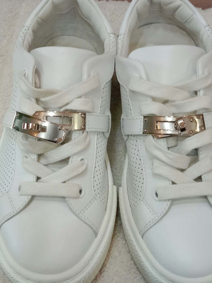 Hermes Day White Kelly Sneakers Rose Gold Buckle Size 35
