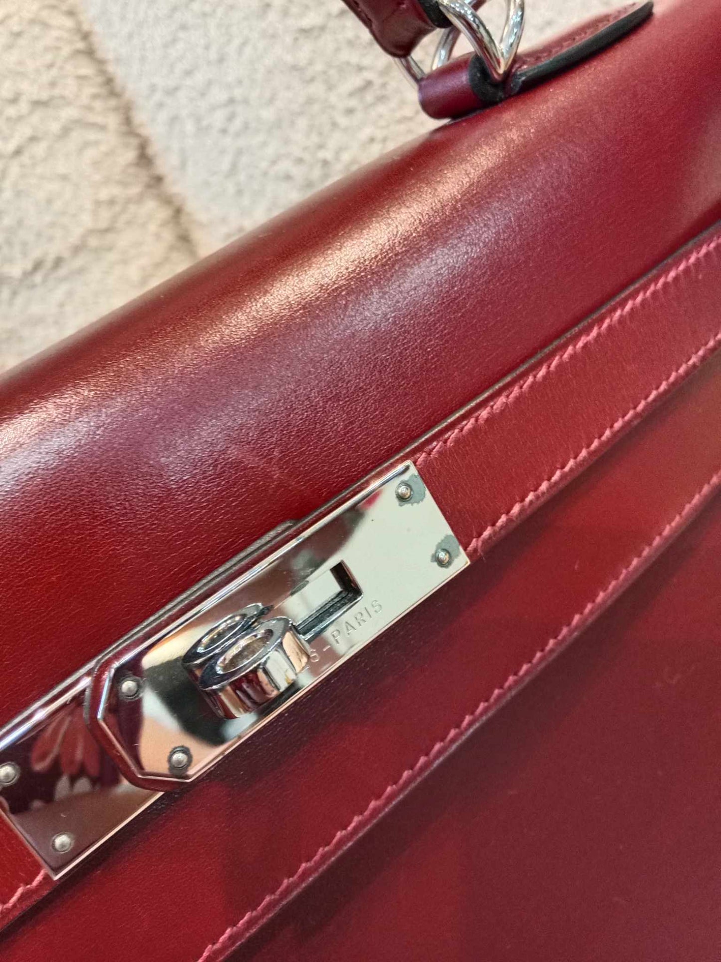 Hermes Kelly 32 Rouge Boxcalf Stamp E Square 2001