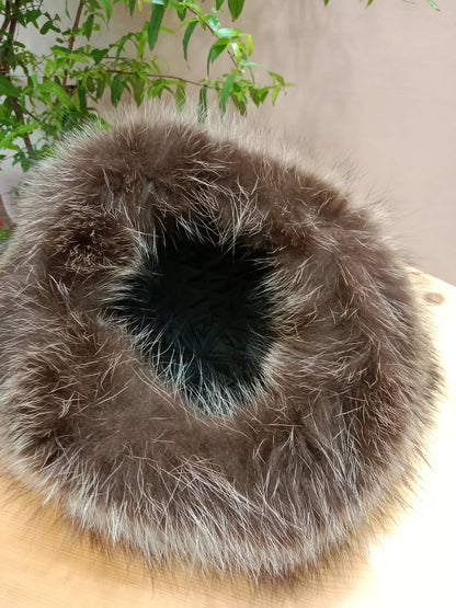 Hermes Black Quilted Leather Raccoon Winter Hat