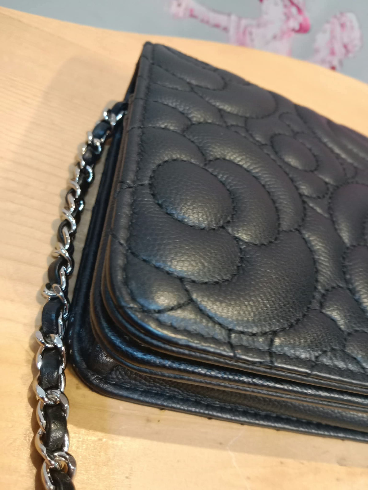 Chanel Camellia Embossed Wallet on Chain Black Series 24